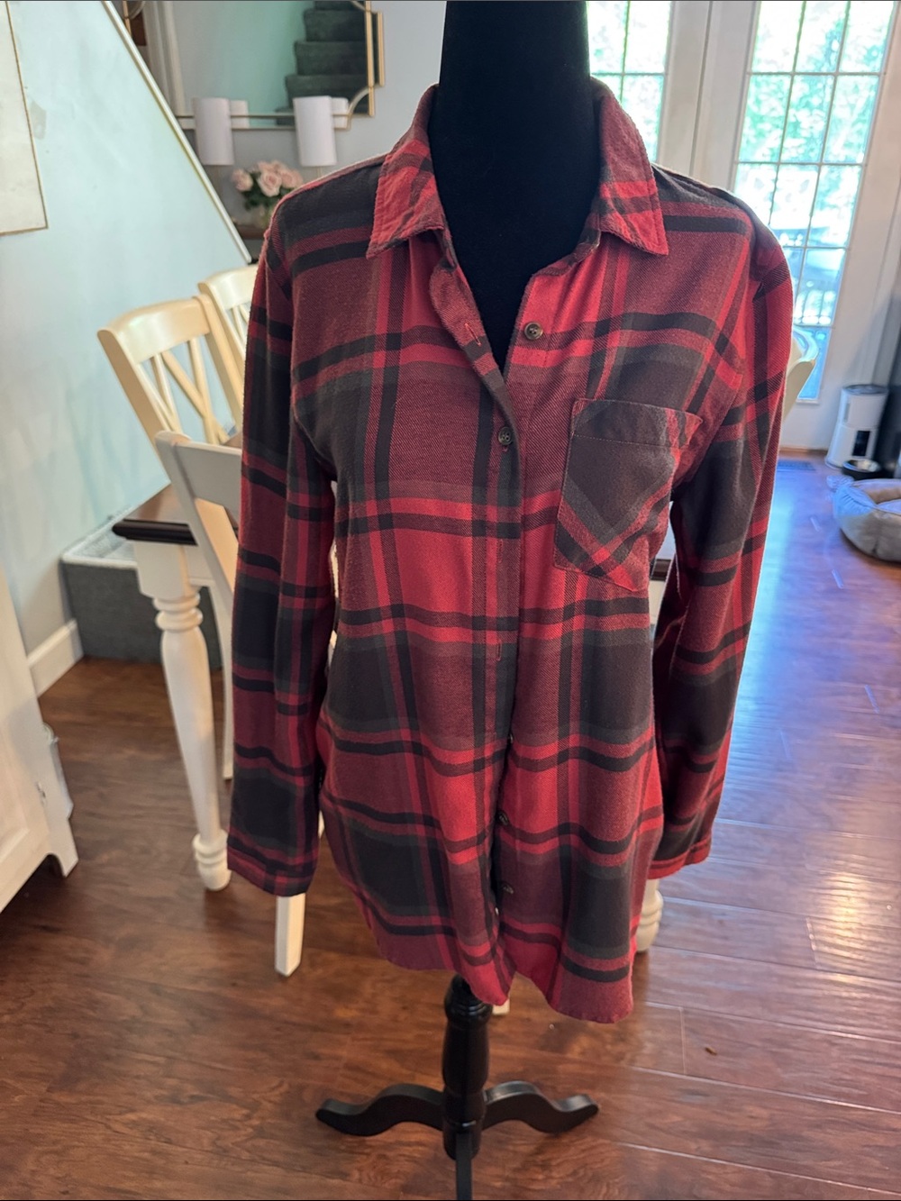 Pink Rose Red and Black Plaid Button-Down Shirt